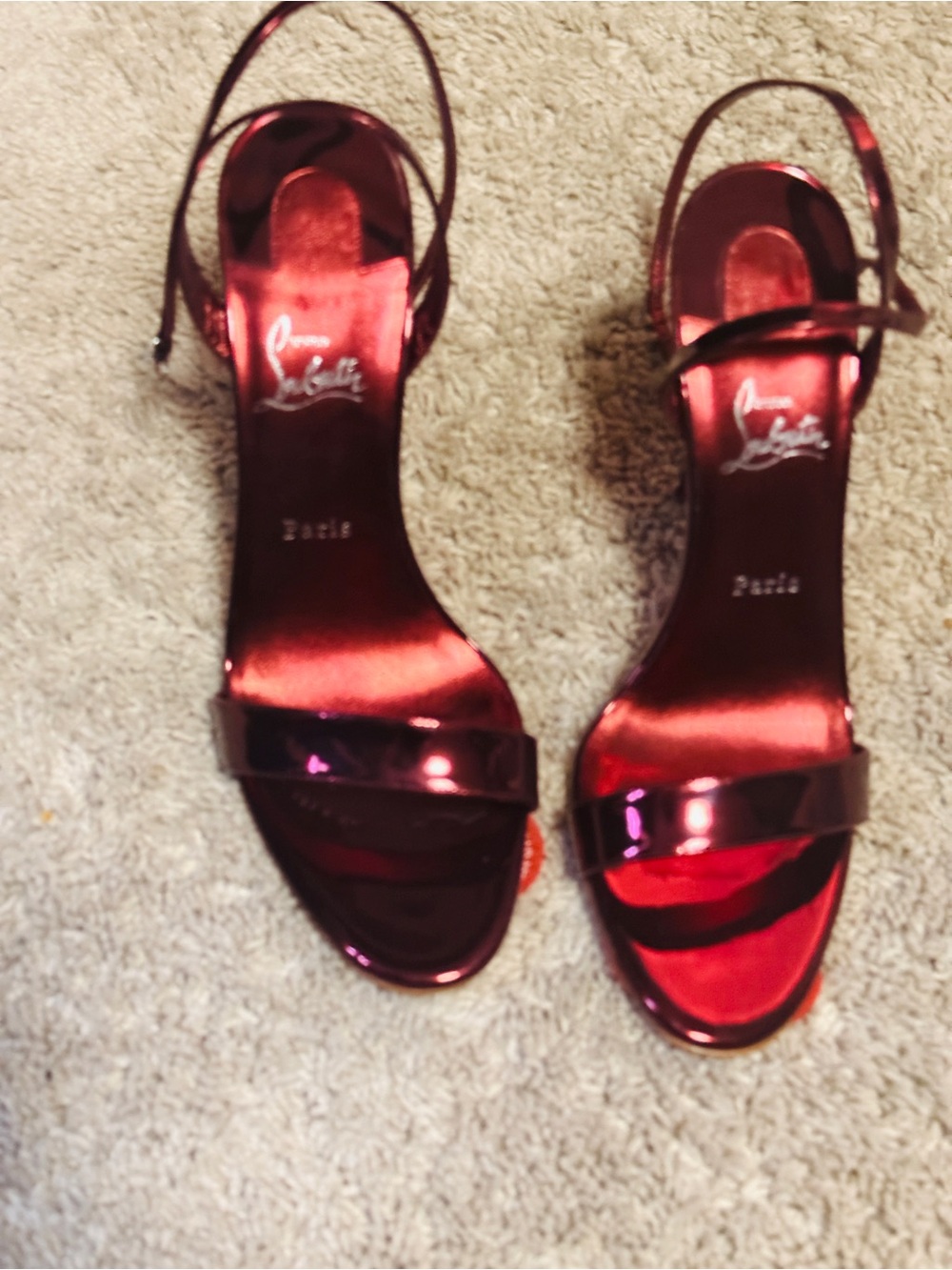 Christian Louboutin Metallic Red Open-Toe Slingback Heels